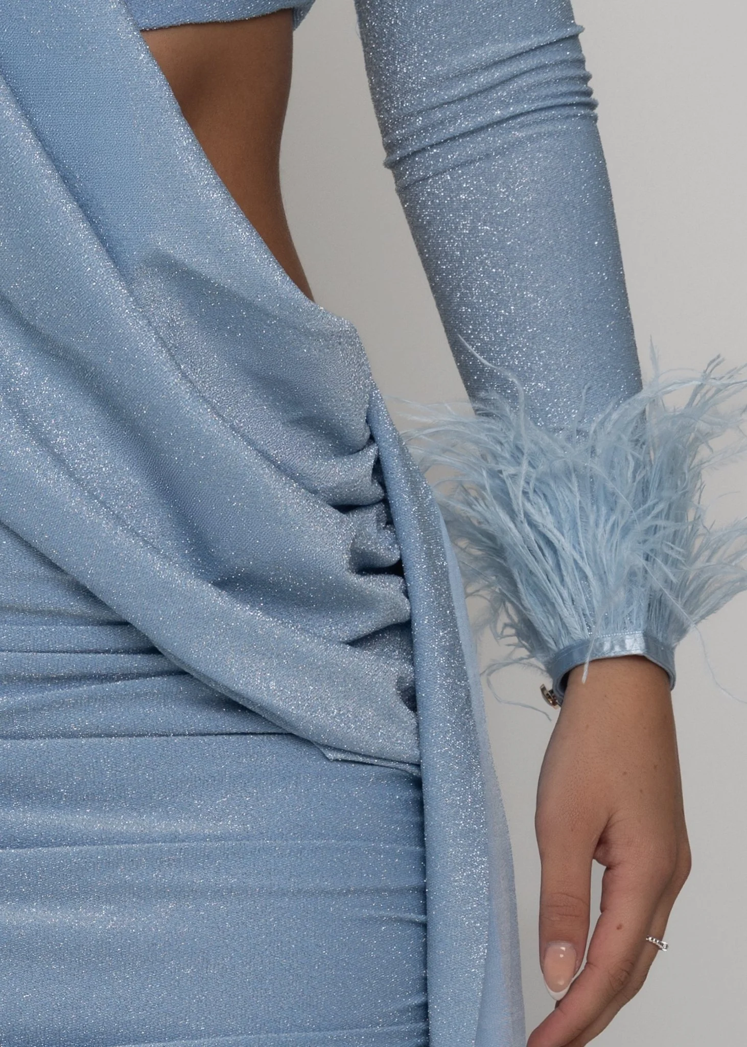 Elevated Romance Feather Detail Mini Dress - Blue - Image 5