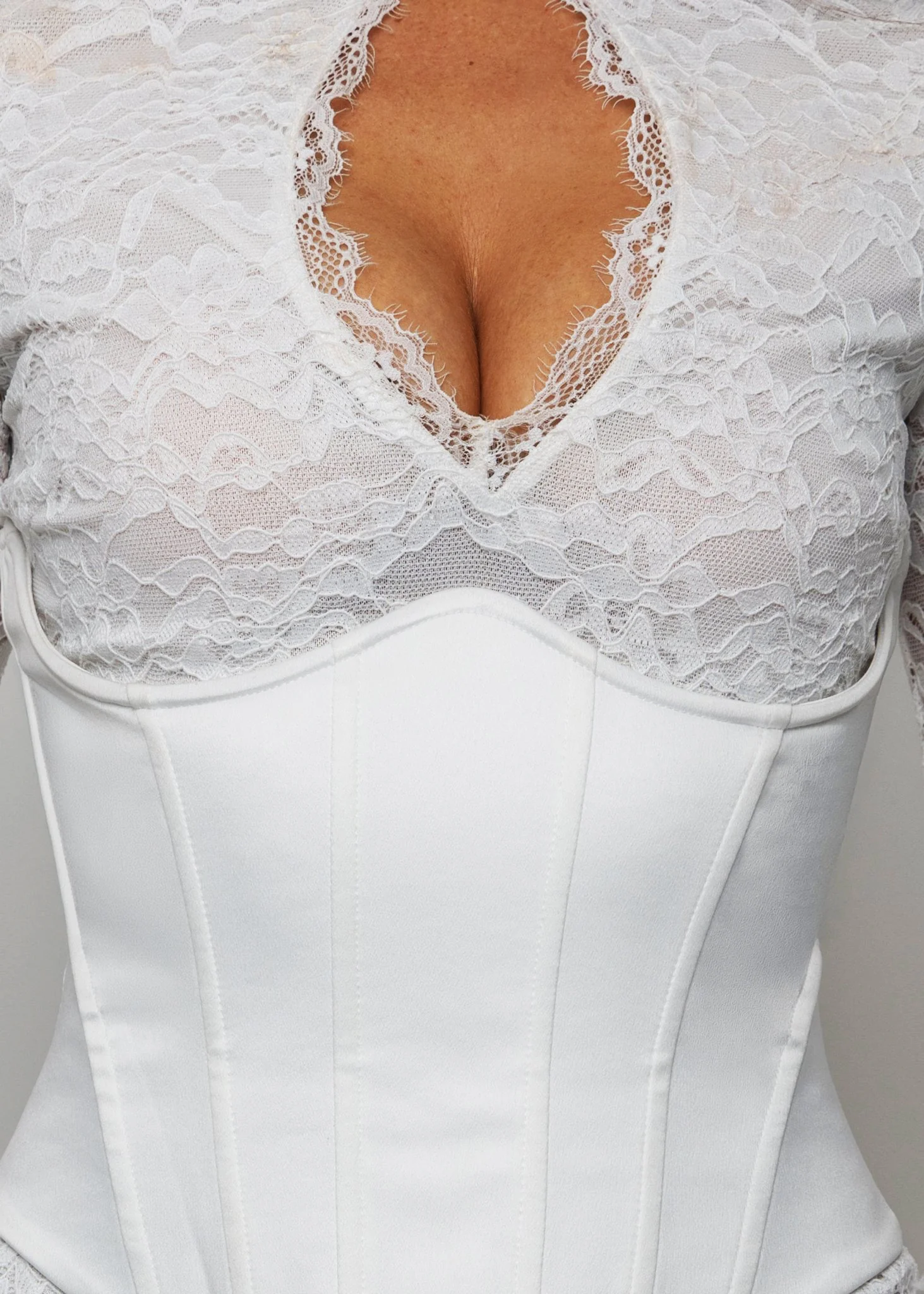 Endless Romance Long Sleeve Lace Corset Mini Dress - White - Image 3