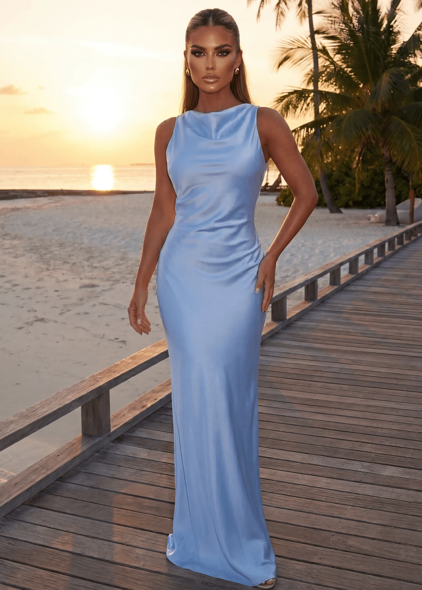 Euphoria Satin Maxi Dress - Blue