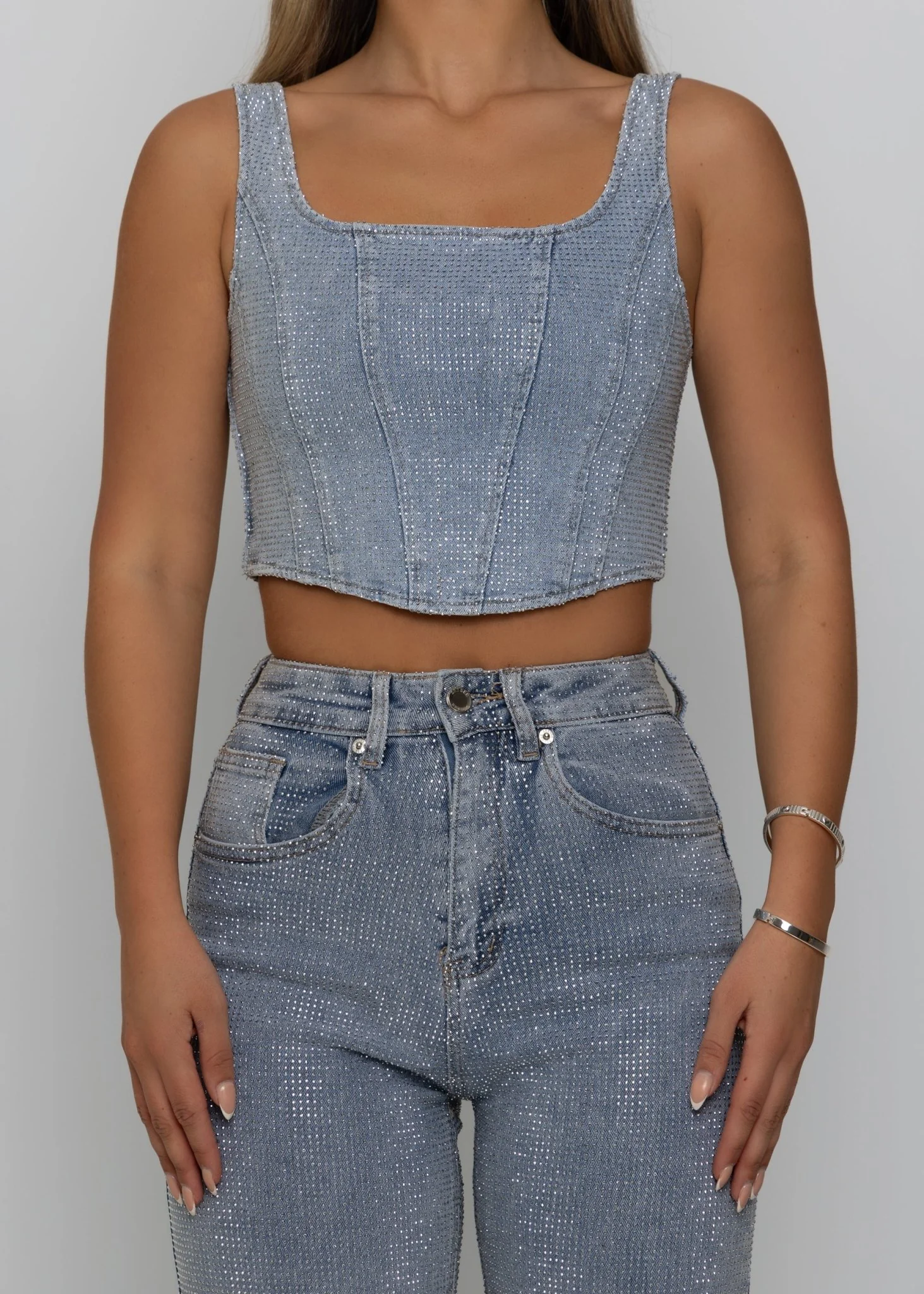 Forever Sparkle Diamante Corset Top - Blue - Image 6