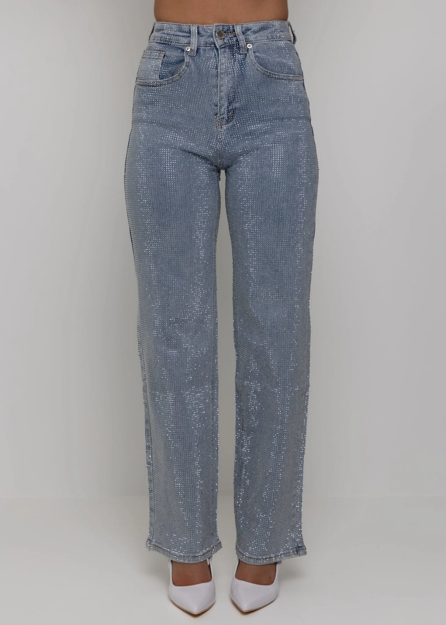 Forever Sparkle Diamante Straight Leg Jean - Blue - Image 3