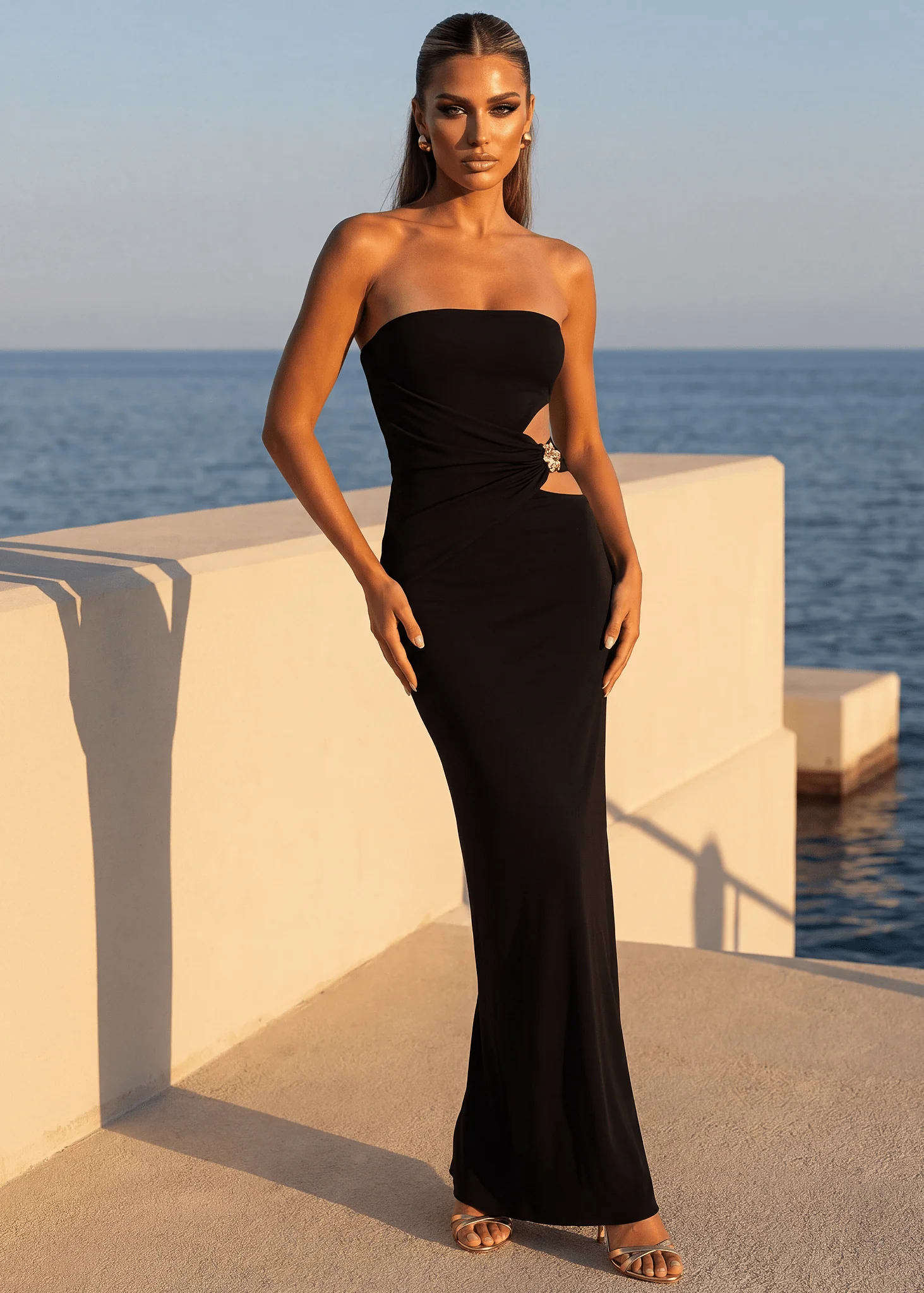 Iconic Heat Strapless Cut Out Maxi Dress - Black