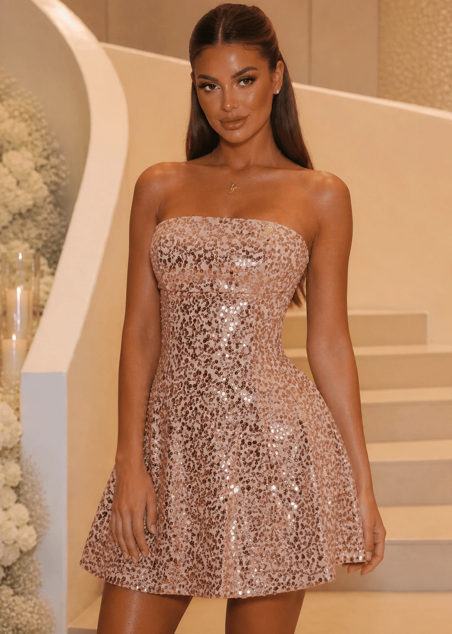 Keeping Secrets Strapless Mini Dress - Gold - Image 3