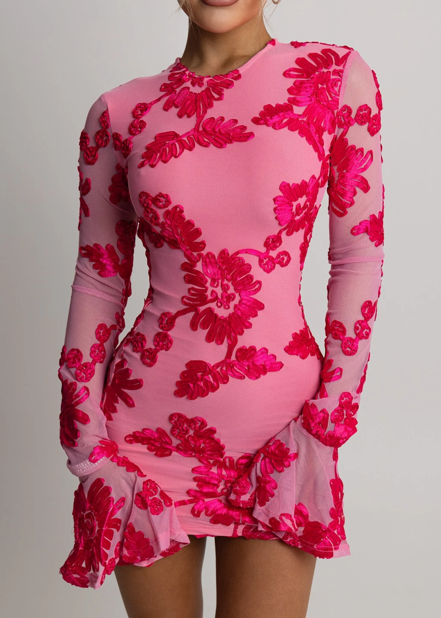 Locked In Heaven Long Sleeve Mini Dress - Pink - Image 4
