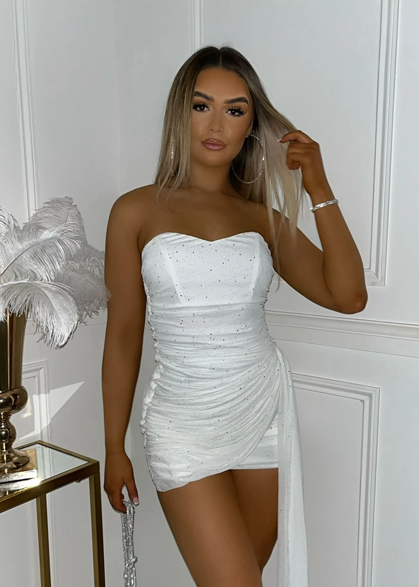Making an Entrance Mesh Mini Dress - White Sparkle - Image 7