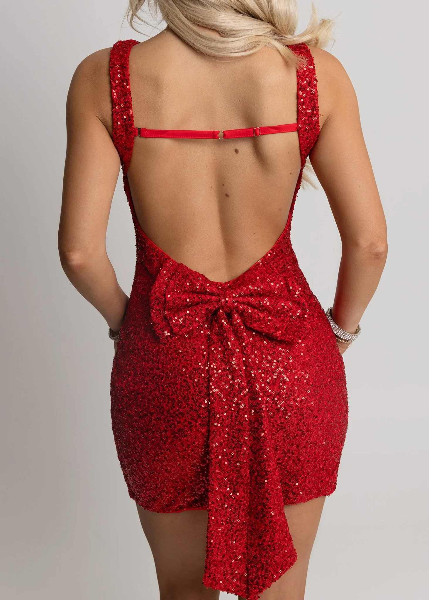 Need Your Heart Backless Bow Mini Dress - Red - Image 3