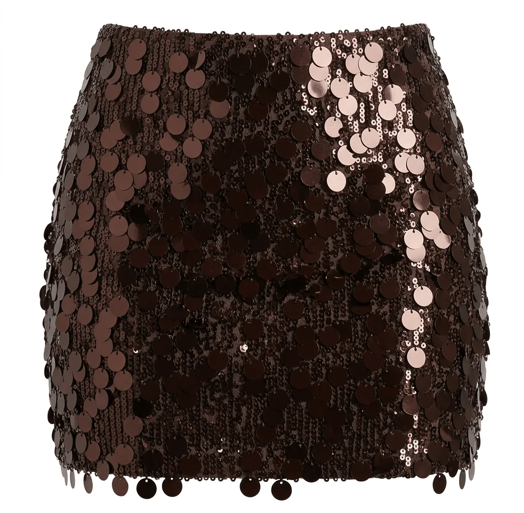 Nostalgic Nights Sequin Mini Skirt - Brown - Image 3