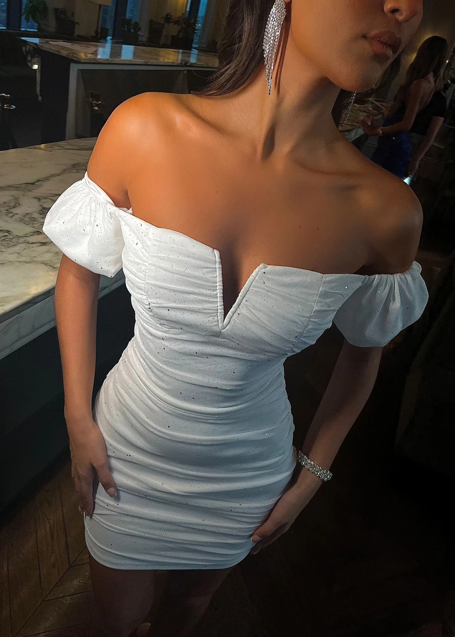 Not Tame Mesh Puff Sleeve Mini Dress - White - Image 8