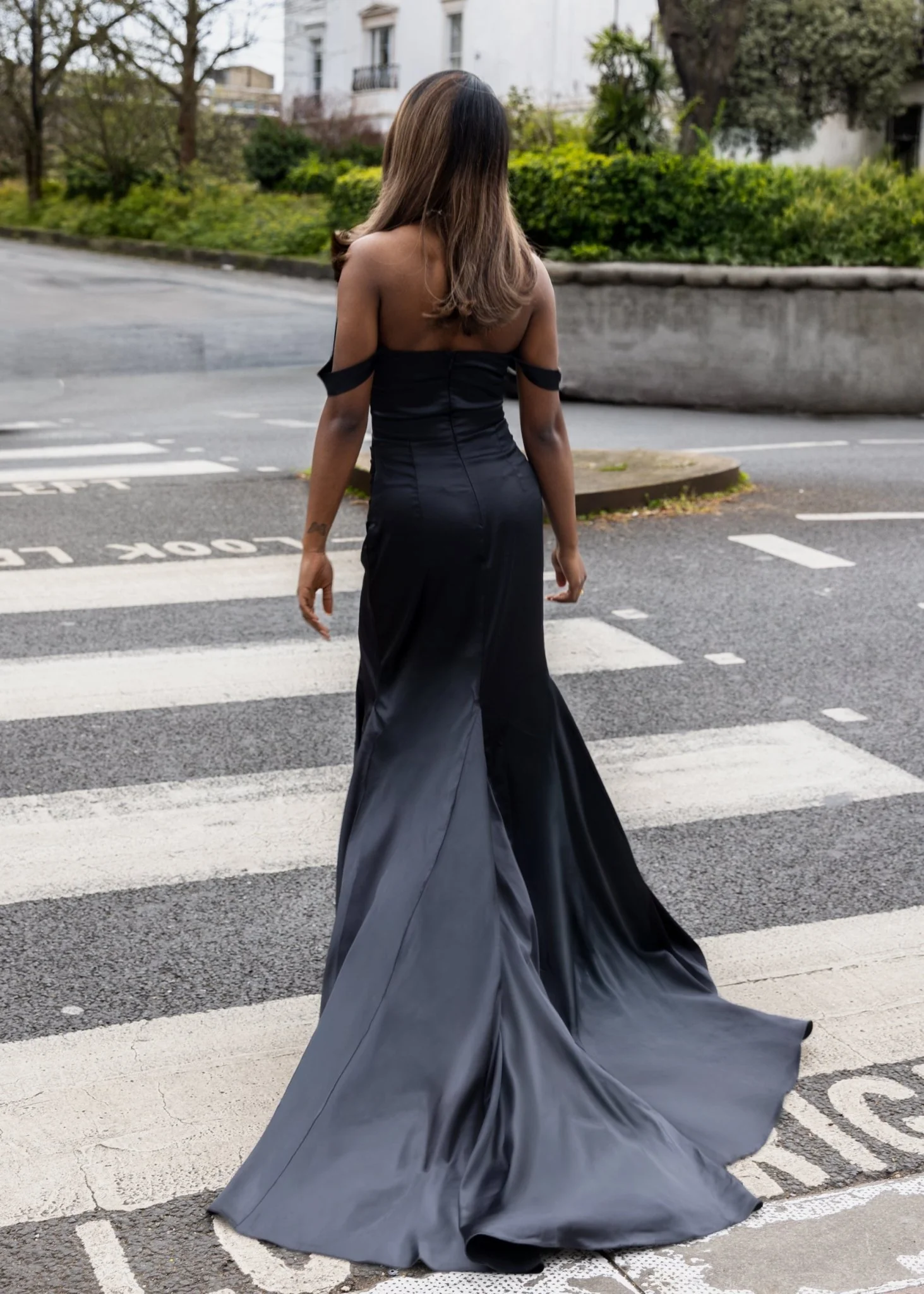 Paloma Satin Split Gown - Black - Image 5