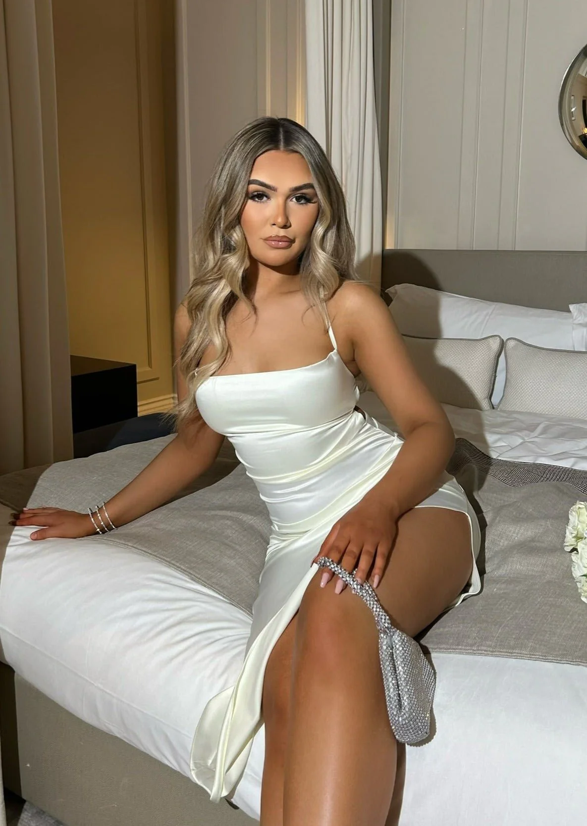Paulette Satin Midi Dress - Ivory - Image 4