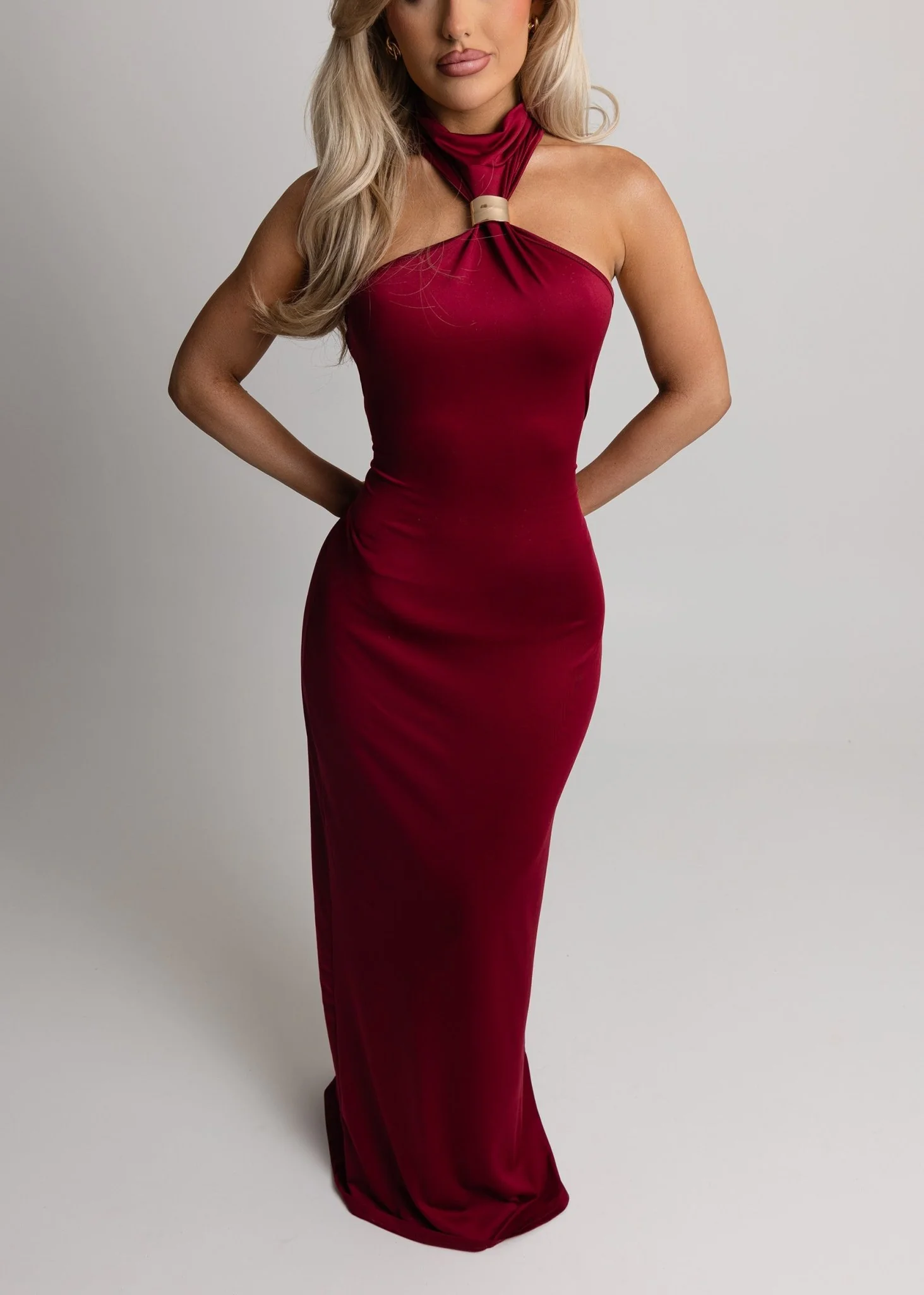 Romance Me Halterneck Maxi - Wine - Image 3