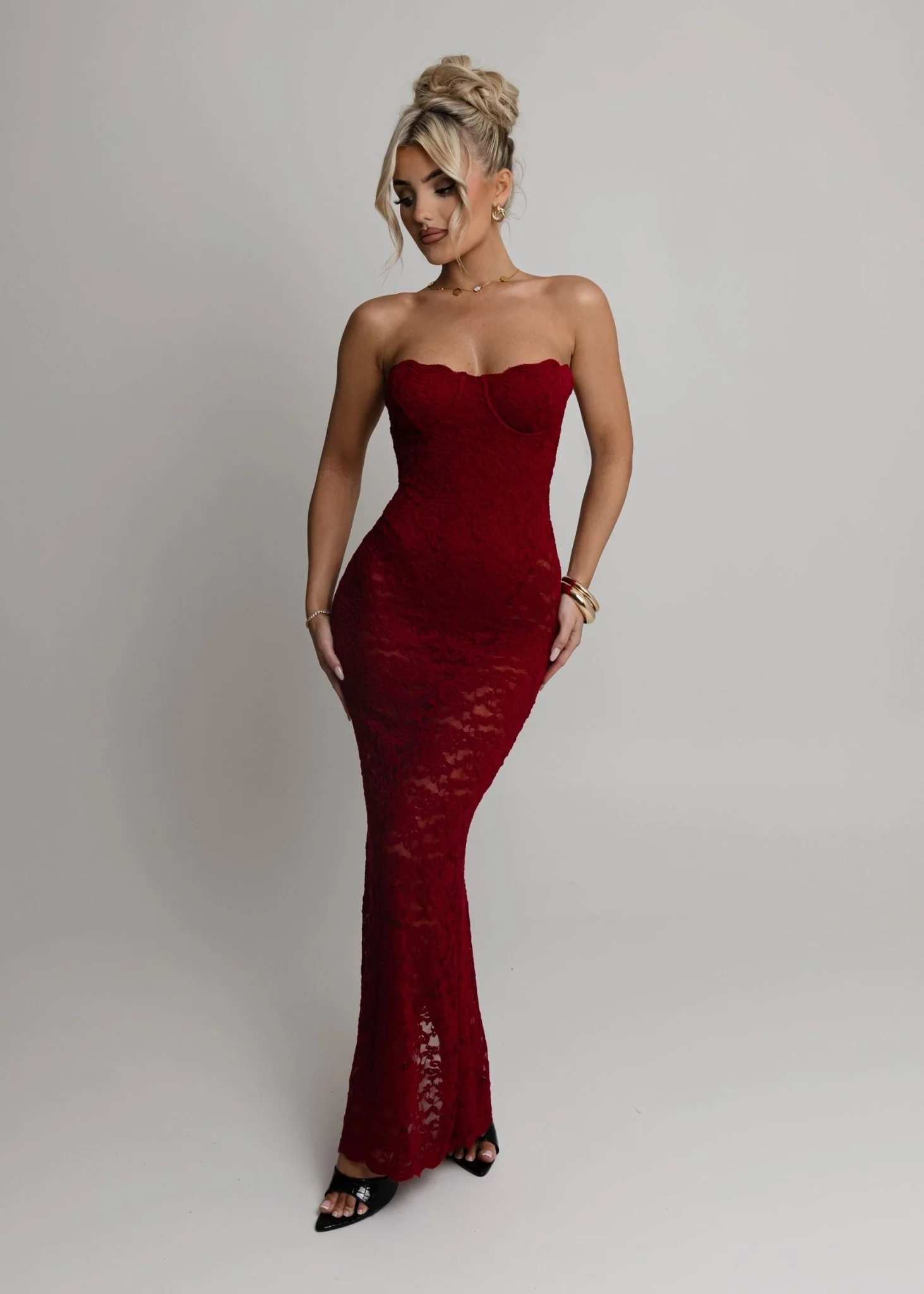 Rumour Has It Lace Maxi Dress - Wine