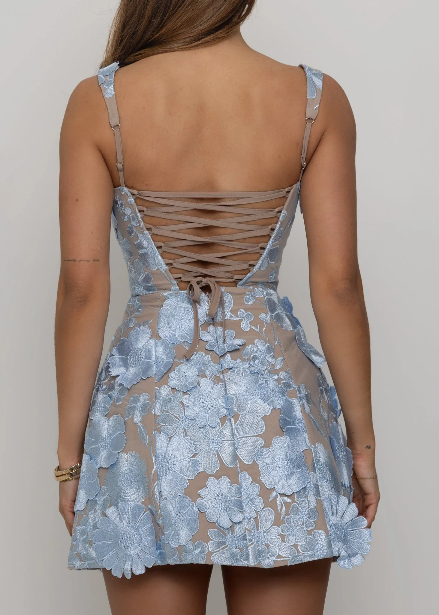 Second Guessing Structured Floral Mini Dress - Blue - Image 5