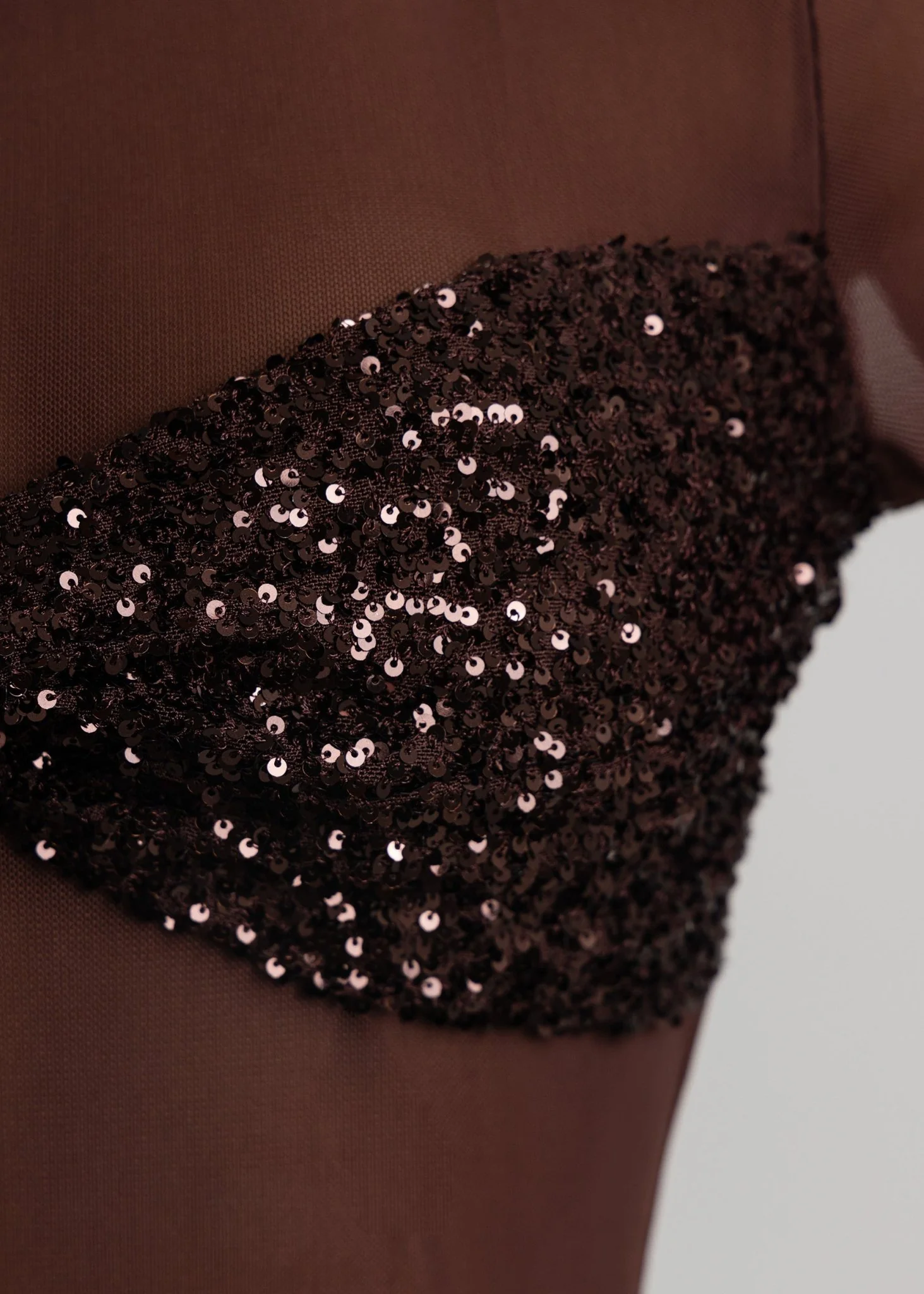 Sheer Grace Sequin Mesh Playsuit - Brown - Image 3