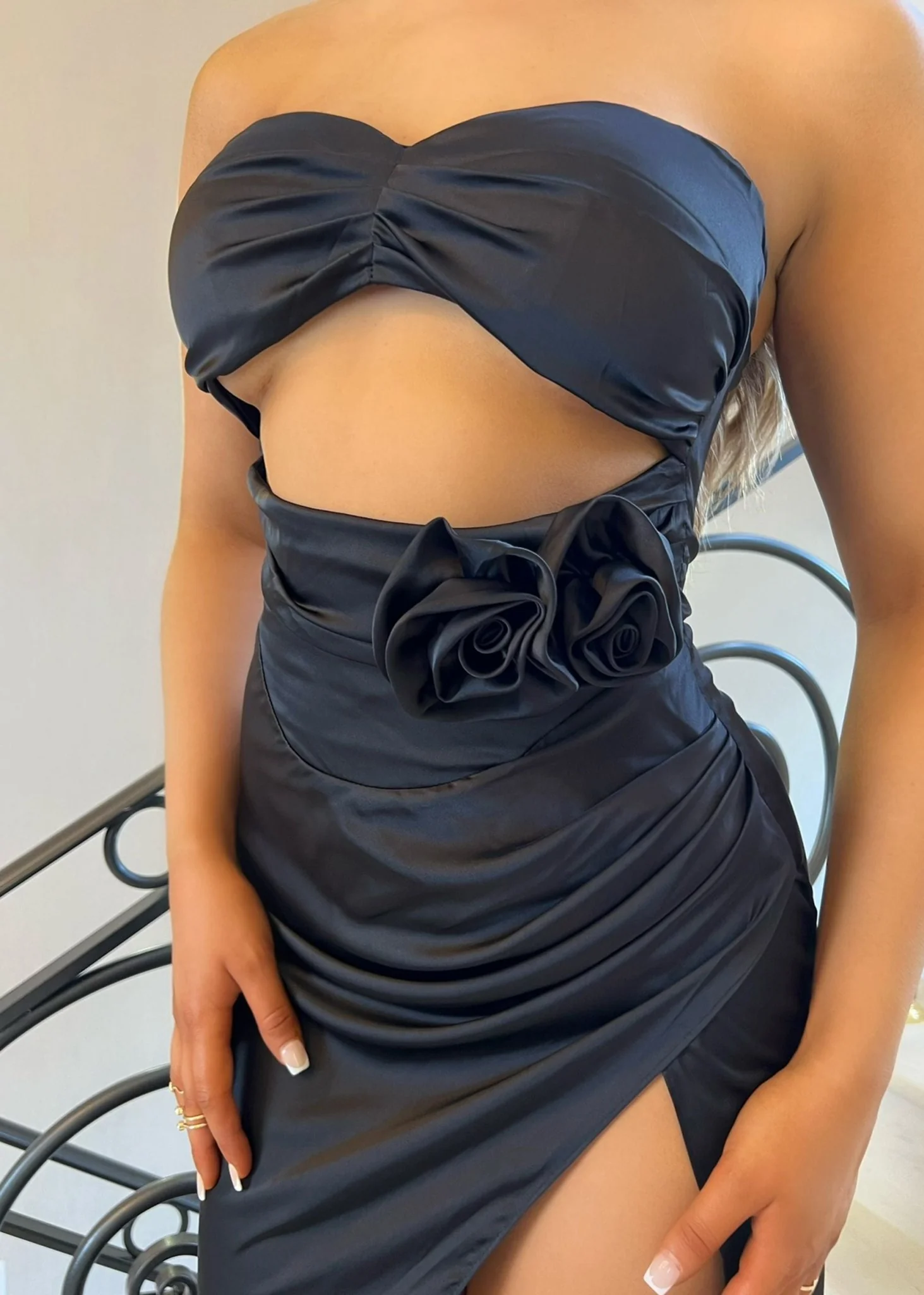 Steal the Moment Corsage Gown with Neck Tie - Black - Image 4