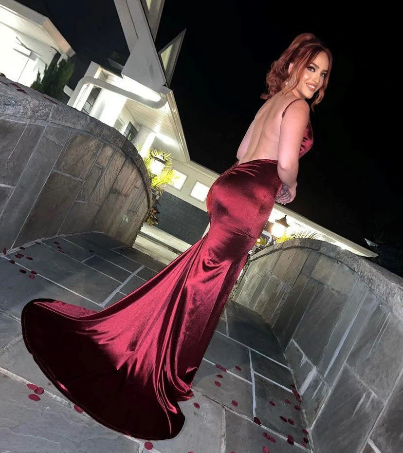 Touch of Glamour Satin Gown with Side Slit - Wine - Image 7