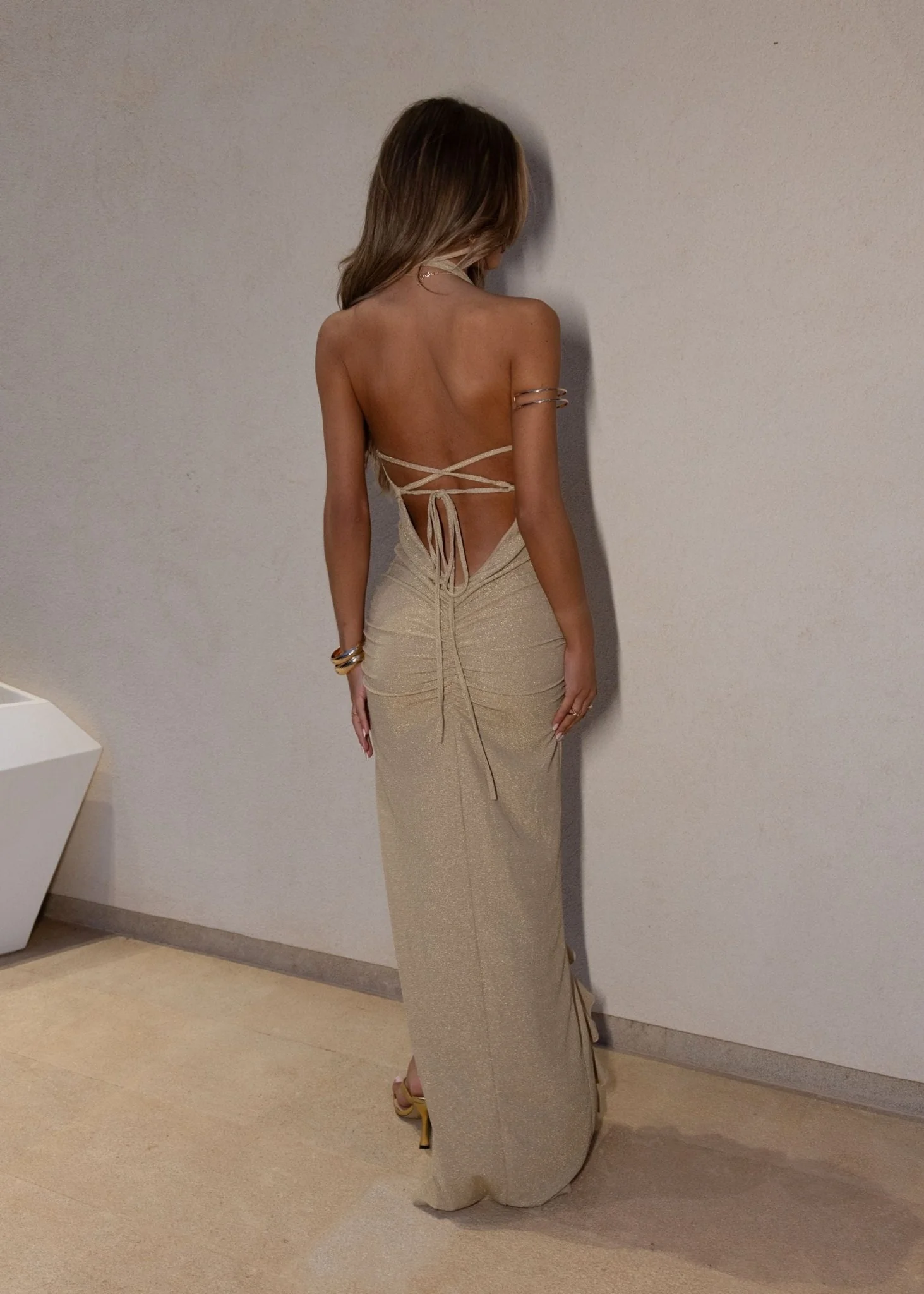 True To Form Lurex Ruffle Maxi Dress - Gold - Image 4