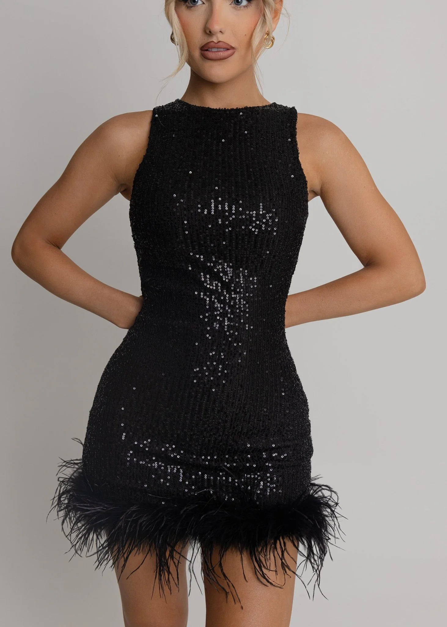 Untamed Aura Feather Detail Mini Dress - Black - Image 3