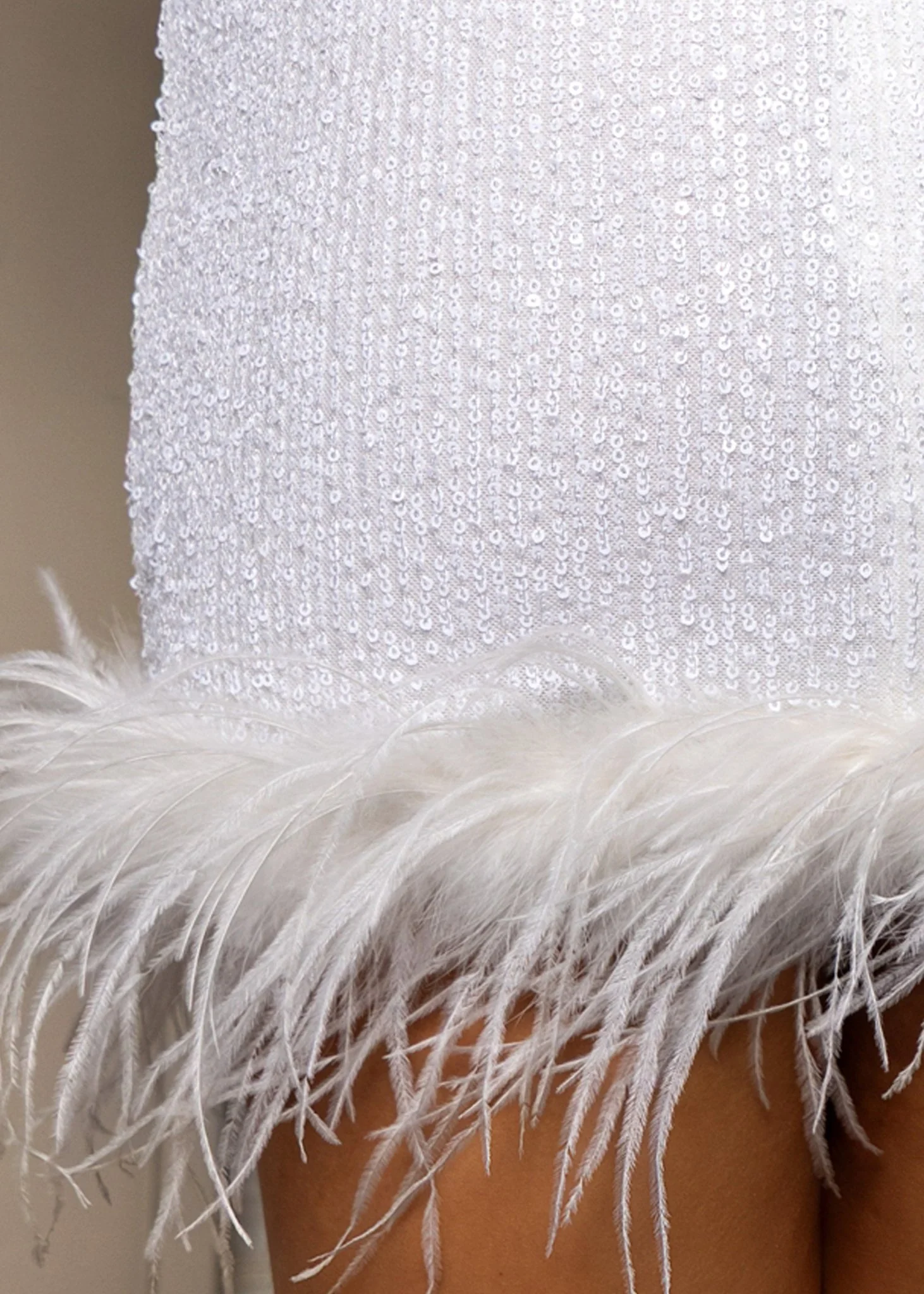 Untamed Aura Sequin Feather Mini Dress - White - Image 4